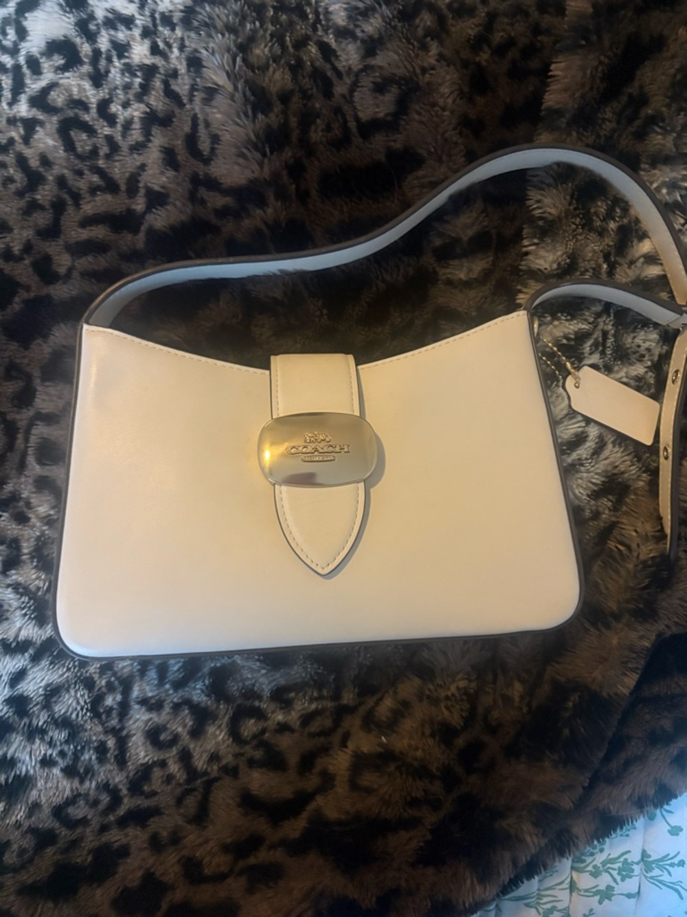 Coach Cream Leather Shoulder Bag with Gold Hardware
